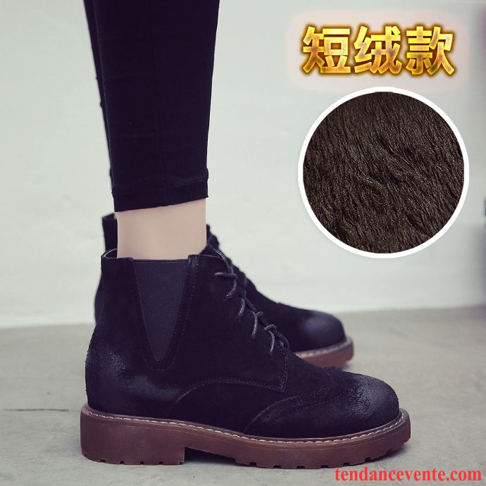 Femmes En Bottes De Cuir Cuir Véritable Plates Femme Délavé En Daim L'automne Augmenté Chaussures En Coton Angleterre Hiver Rétro Plus De Velours Laçage