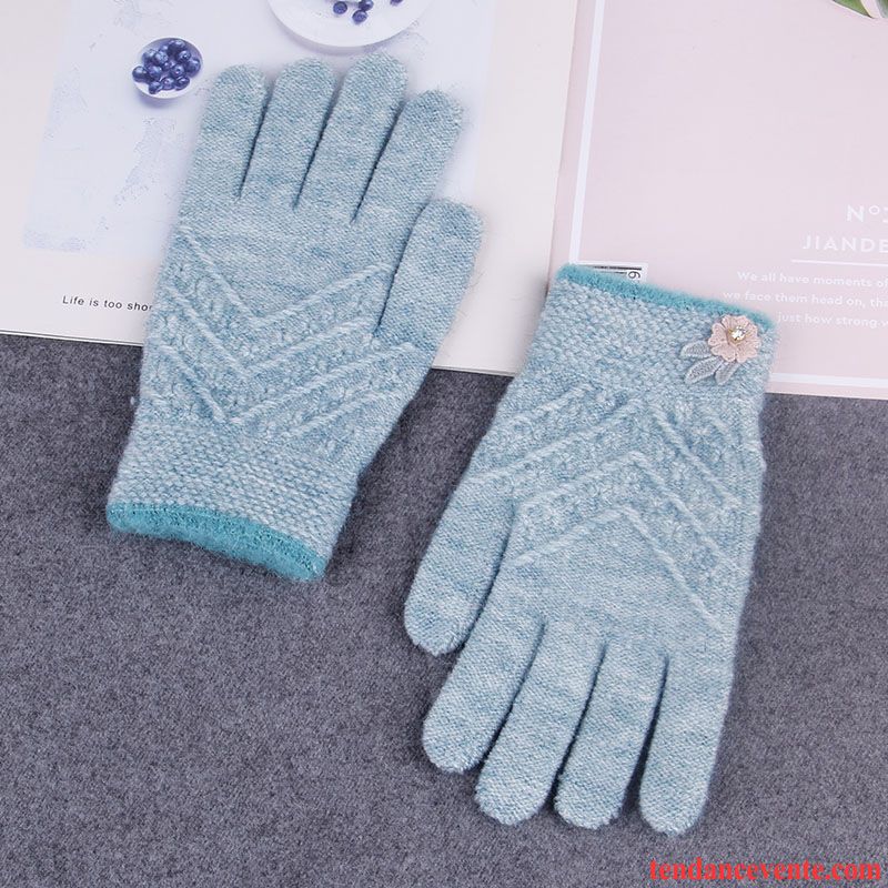 Gant Femme Garder Au Chaud Tricot Hiver De Laine Balade Conduire Bleu