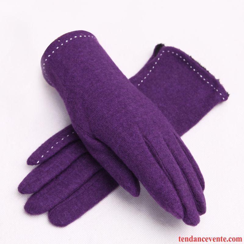 Gant Femme Étudiant Plus Épais Garder Au Chaud Couche Double L'automne Mince Violet