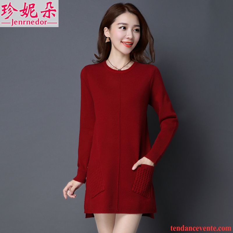 Gilet Long Marron Femme Robe Longue Baggy Chemise En Bas Pull Renforcé Pullovers Femme L'automne Longues Hiver Crème Soldes