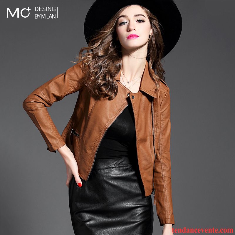 Jacket En Cuir Pour Femme Vêtements D'hiver Court Cuir Veste Femme Slim Taillissime Tendance Pardessus Beauté Chameau