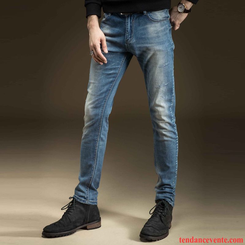 Jean Coloré Homme Hiver Slim Maigre L'automne Homme Tendance Jeunesse Extensible Pantalon Jambe Droite Vente