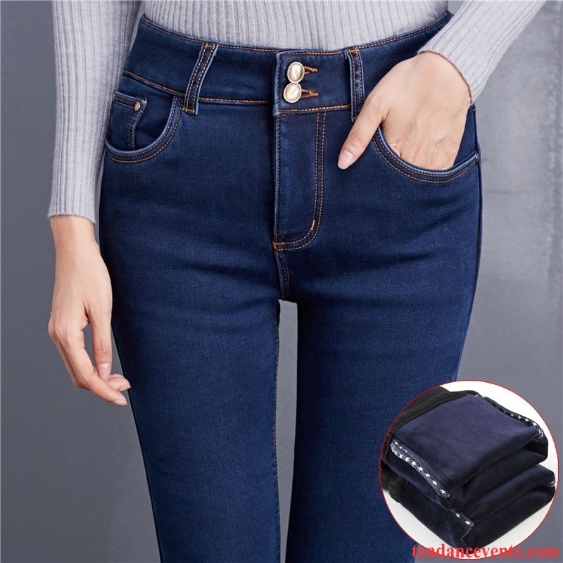 Jean Coupe Large Femme Noir Chauds Femme Maigre Mince Hiver Plus De Velours Pantalons Crayon Renforcé Slim Gris