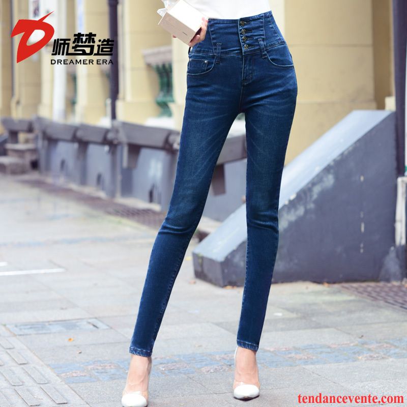 Jean Denim Femme Forme Haute Cintrée L'automne Extensible Hiver Femme Pantalon Maigre Serrer Plus De Velours Renforcé