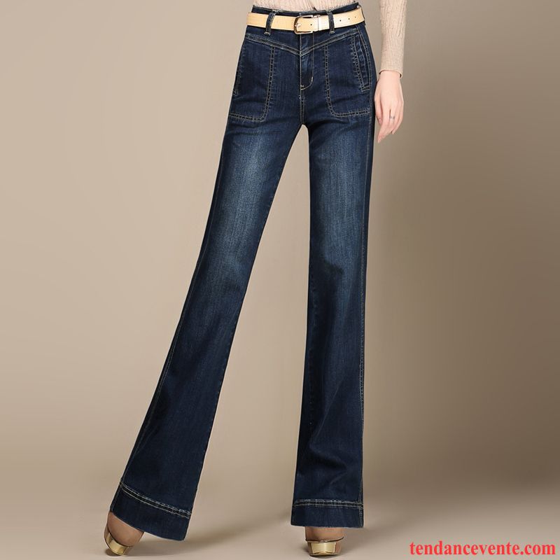 Jean Délavé Femme Pas Cher Printemps Pantalon L'automne Gros Forme Haute Cintrée Taillissime Jean Évasé Extensible Femme Bronzer Vente