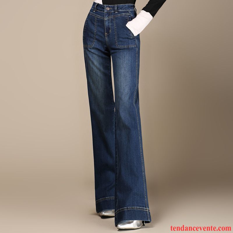 Jean Délavé Femme Pas Cher Printemps Pantalon L'automne Gros Forme Haute Cintrée Taillissime Jean Évasé Extensible Femme Bronzer Vente