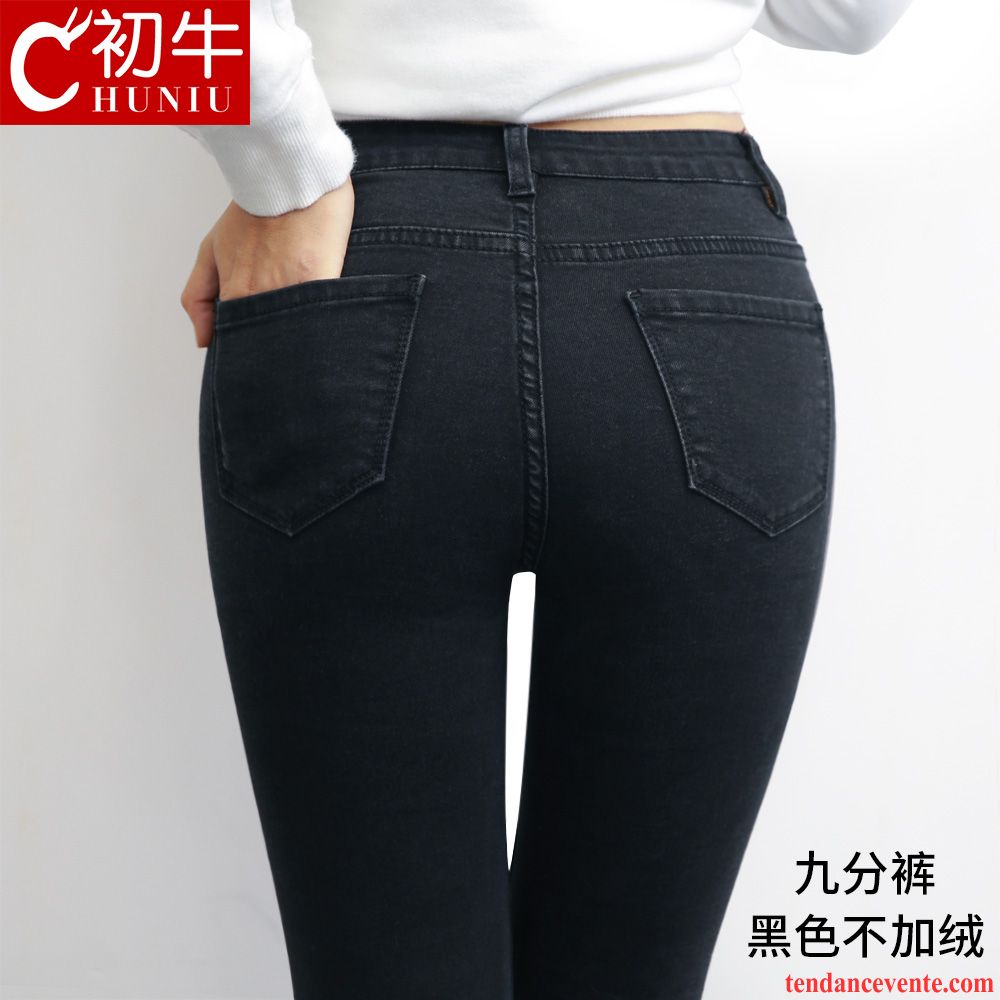 Jean Femme Noir Enduit Plus De Velours Pantalon Maigre Hiver Femme Forme Haute Cintrée L'automne Renforcé Noir Neuvième Pantalon Pensée Pas Cher