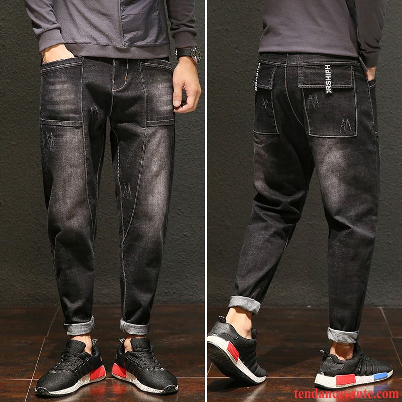 Jean Homme Noir Huilé Homme Noir Maigre Harlan L'automne Plus De Velours Tendance Pantalon Baggy Taillissime