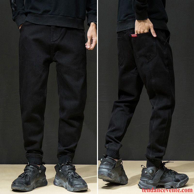 Jean Homme Noir Huilé Homme Noir Maigre Harlan L'automne Plus De Velours Tendance Pantalon Baggy Taillissime