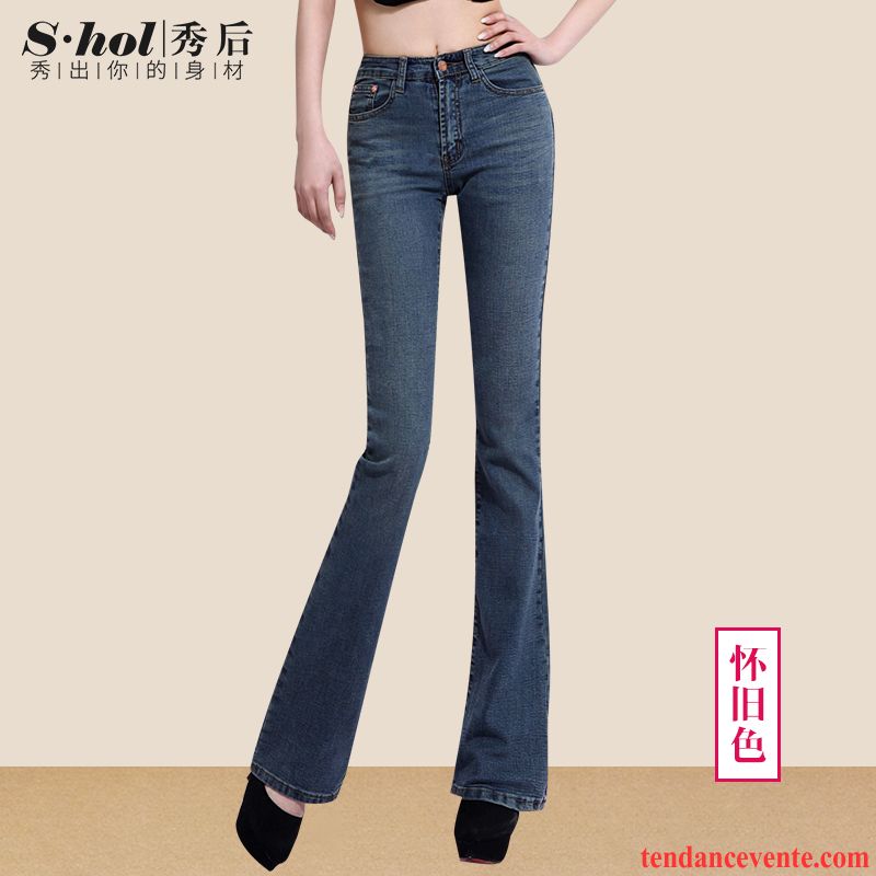 Jean Mode Femme Plus De Velours Jean Évasé Taillissime Pantalon Femme Mince Rétro Forme Haute Cintrée L'automne Légèrement Hiver