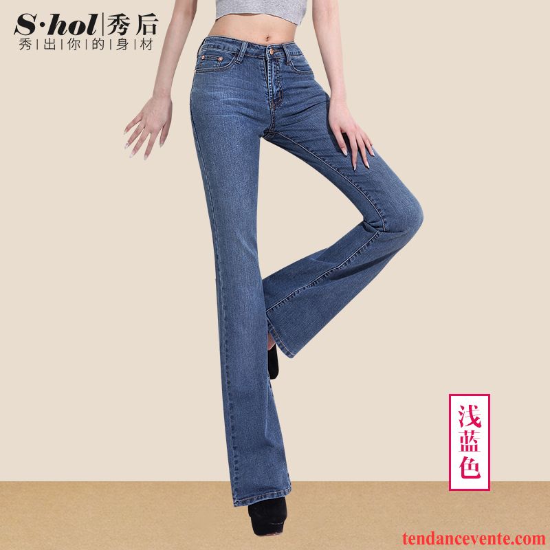 Jean Mode Femme Plus De Velours Jean Évasé Taillissime Pantalon Femme Mince Rétro Forme Haute Cintrée L'automne Légèrement Hiver