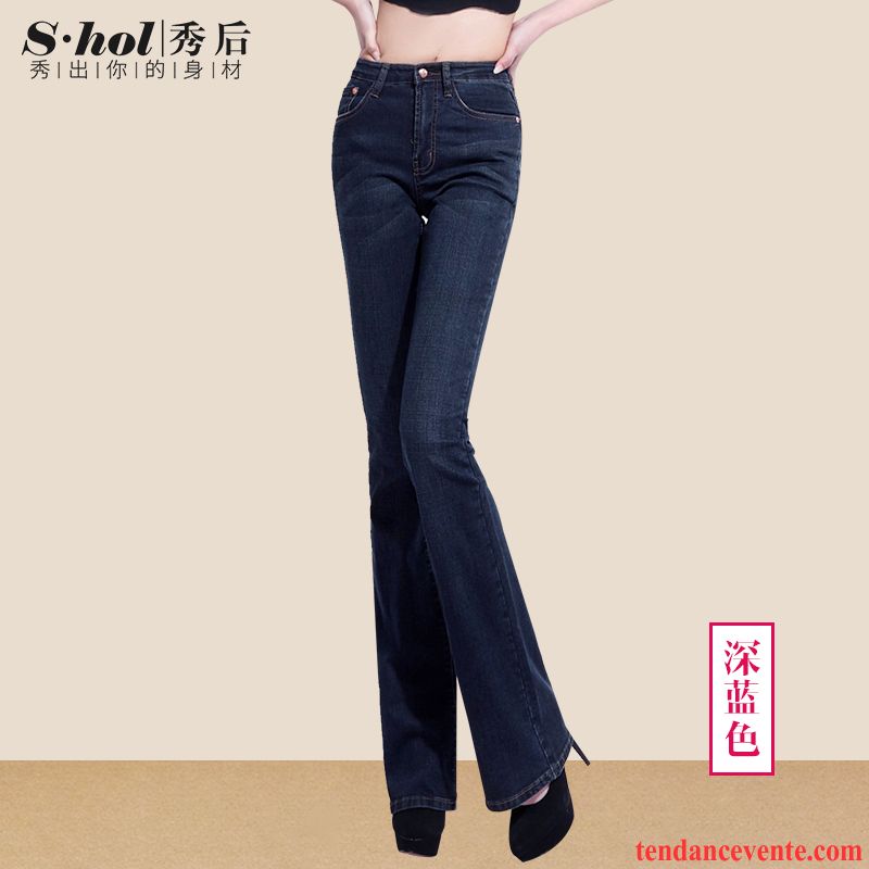 Jean Mode Femme Plus De Velours Jean Évasé Taillissime Pantalon Femme Mince Rétro Forme Haute Cintrée L'automne Légèrement Hiver