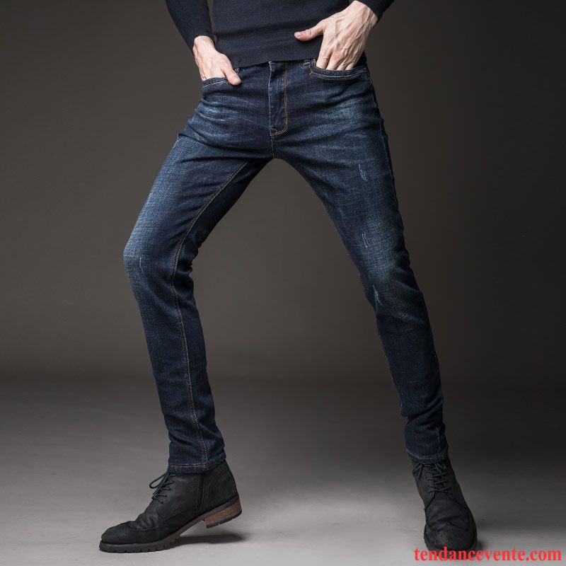 Jean Noir Homme Pas Cher Maigre Tendance Jeunesse L'automne Extensible Jambe Droite Slim Hiver Homme Pantalon