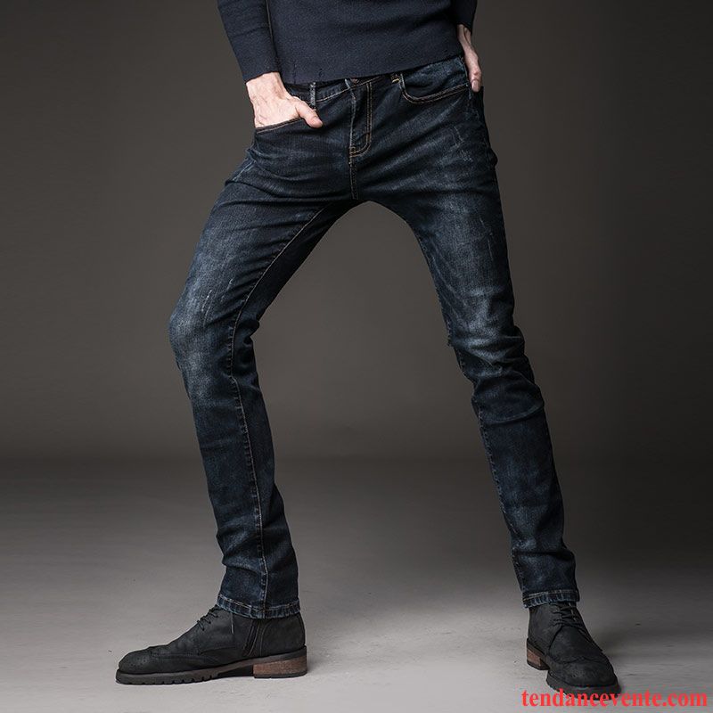 Jean Noir Homme Pas Cher Maigre Tendance Jeunesse L'automne Extensible Jambe Droite Slim Hiver Homme Pantalon