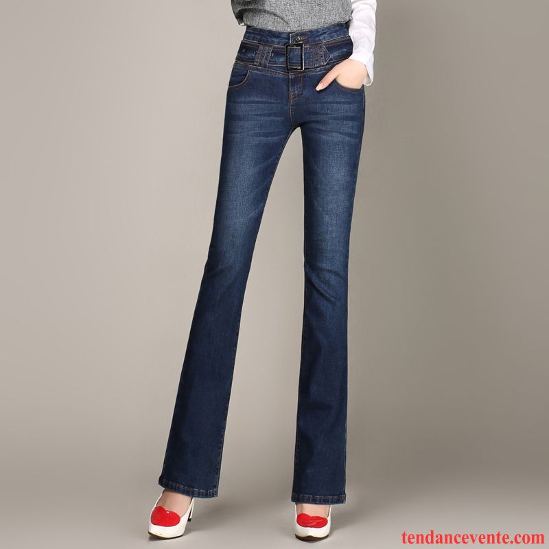 Jean Original Femme Jambe Droite Taillissime Delavé Femme Légèrement Forme Haute Cintrée Blanc Pantalon Mince Jean Évasé Extensible Slim Soldes