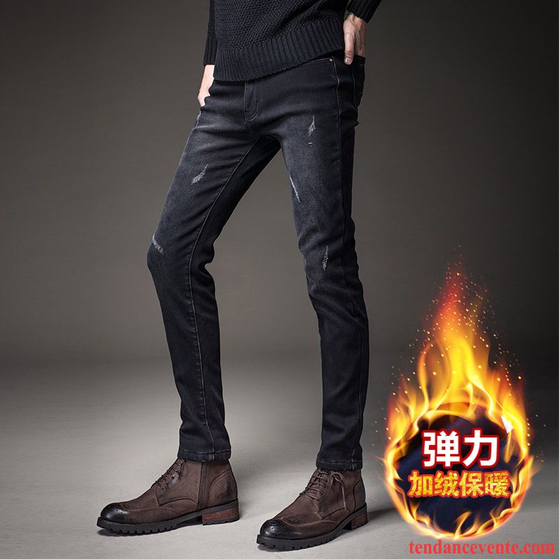 Jean Pour Homme Grand Hiver Homme Jeunesse L'automne Maigre Renforcé Slim Plus De Velours Pantalon