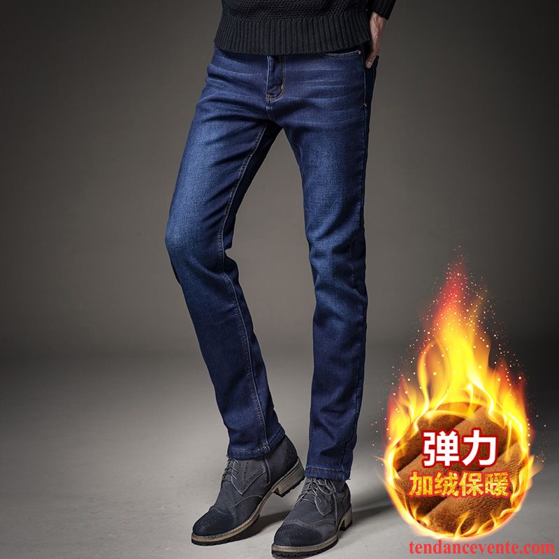 Jean Pour Homme Grand Hiver Homme Jeunesse L'automne Maigre Renforcé Slim Plus De Velours Pantalon