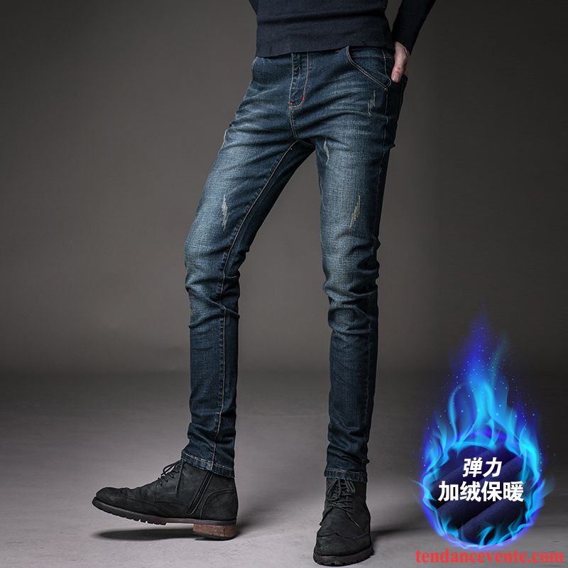 Jean Pour Homme Grand Hiver Homme Jeunesse L'automne Maigre Renforcé Slim Plus De Velours Pantalon