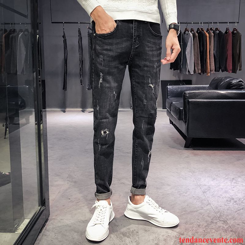 Jean Slim Pas Cher Homme Tendance Légère Homme Pantalon Tous Les Assortis Noir Slim Jeunesse L'automne Maigre Corail