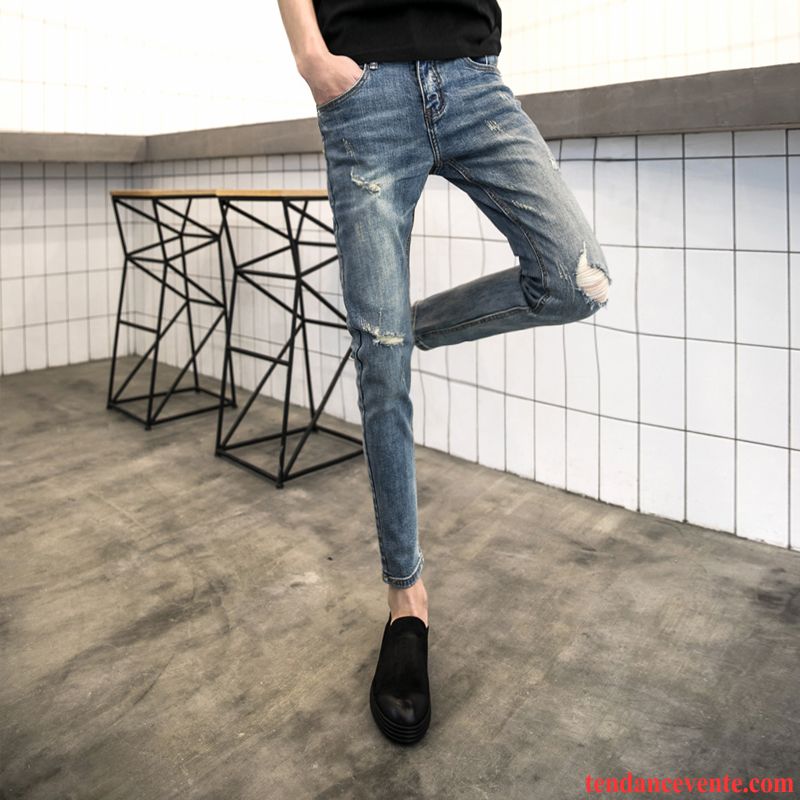 Jean Taille Haute Pas Cher Noir Homme L'automne Tendance Slim Gris Décontractée Corail