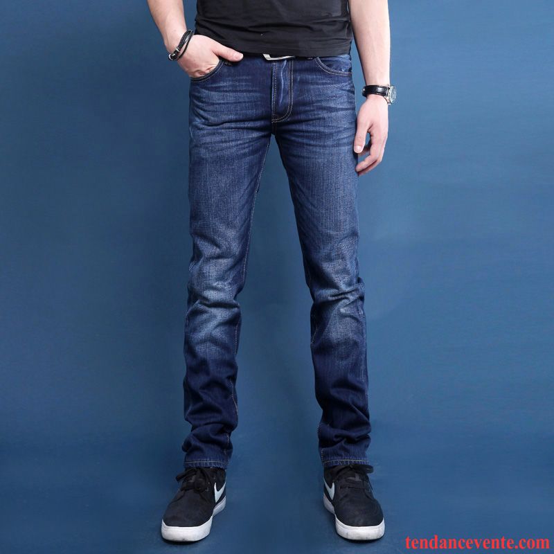 Jean Vert Homme Homme Maigre Jeunesse Extensible Slim L'automne Renforcé Hiver Pantalon Jambe Droite Soldes