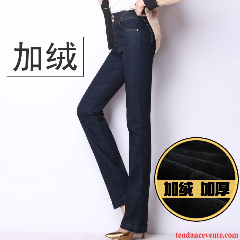 Jeans De Couleur Femme Pantalon Jambe Droite Femme Hiver Forme Haute Cintrée Taillissime Extensible Plus De Velours L'automne Saumon