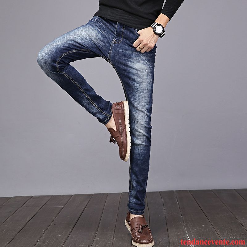 Jeans De Marque Pas Cher Jeunesse Plus De Velours Homme Slim Hiver Troués L'automne Pantalon Tendance Extensible