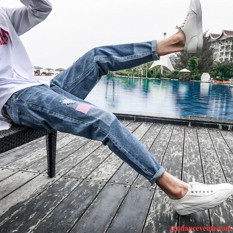 Jeans De Marque Pas Cher Pour Homme L'automne Slim Pantalon Bleu Tendance Homme Baggy Pas Cher