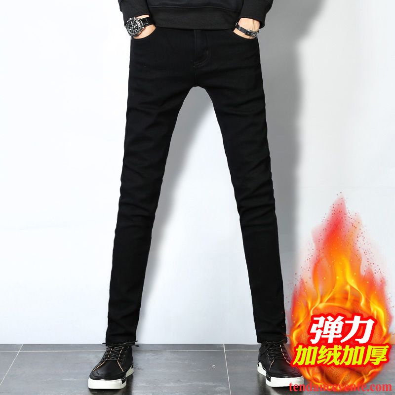 Jeans Droit Homme Pas Cher Chauds Homme Tendance Jambe Droite Hiver Renforcé Extensible Plus De Velours Slim L'automne