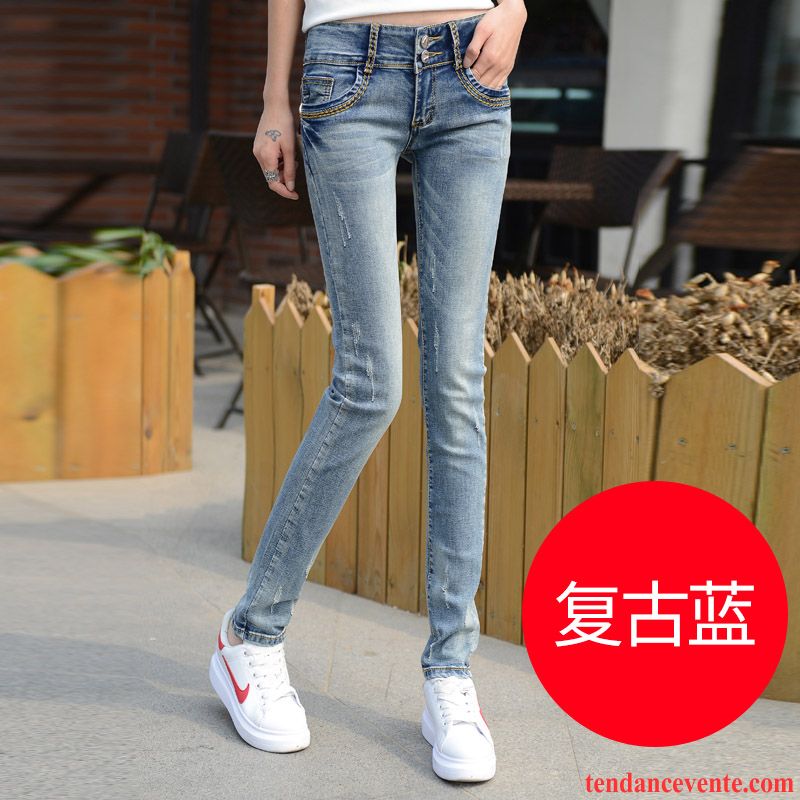 Jeans Fashion Femme Renforcé Femme Taille Basse Hiver Outwear Jambe Droite L'automne Plus De Velours Étudiant Pantalon Maigre