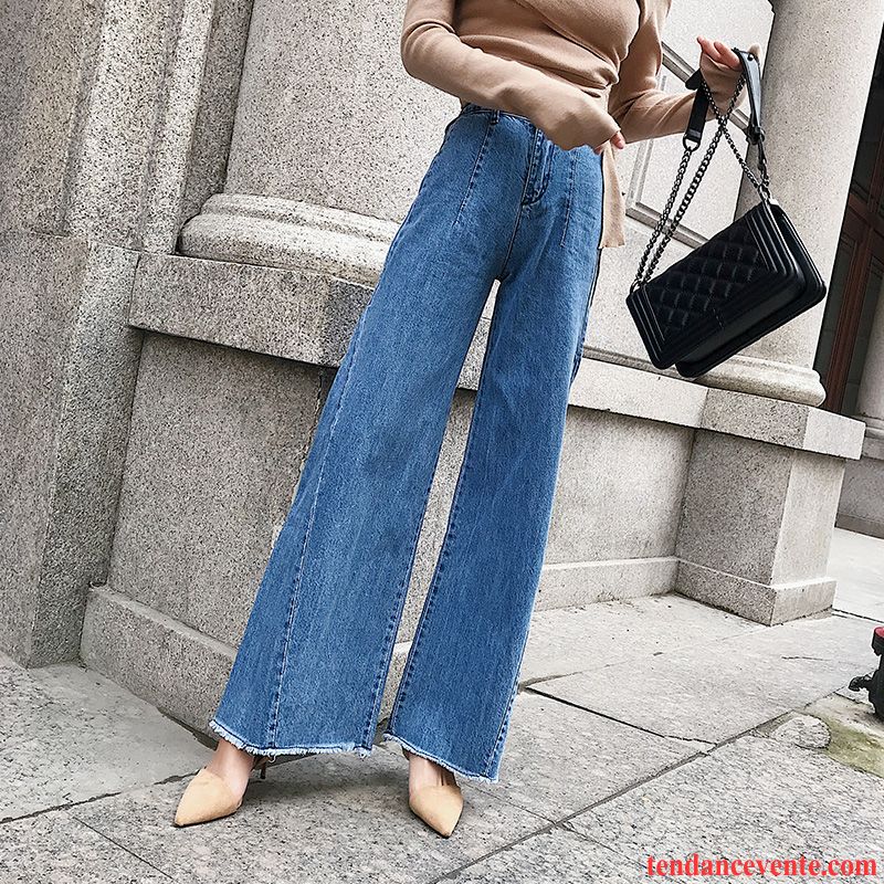 Jeans Femme Baggy Forme Haute Cintrée L'automne Gros Élastique Printemps Bleu Marin