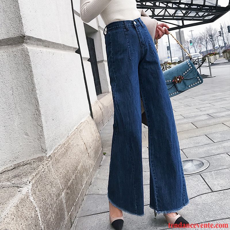 Jeans Femme Baggy Forme Haute Cintrée L'automne Gros Élastique Printemps Bleu Marin