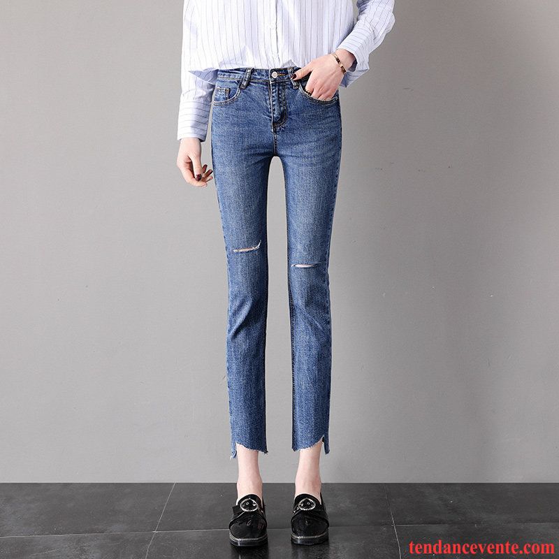 Jeans Femme Baggy Jambe Droite Mince Pantalon Ultra Jean Évasé Bleu Foncé