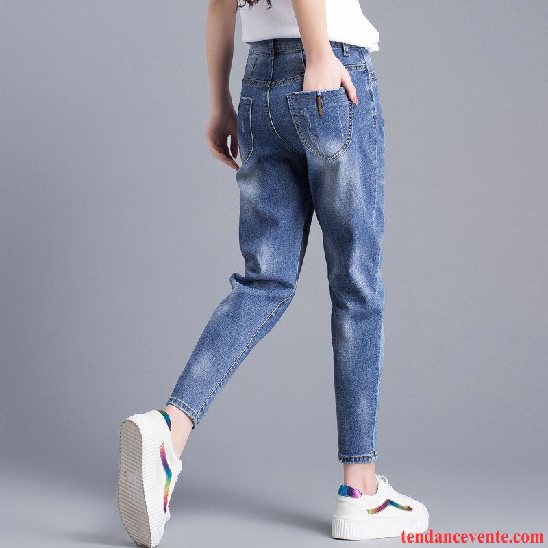 Jeans Femme Baggy Neuvième Pantalon Printemps Forme Haute Cintrée Tendance Harlan Bleu Foncé