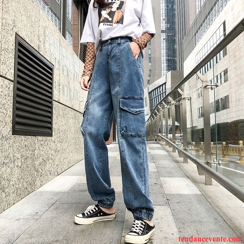 Jeans Femme Bureau Longue Pantalon Jambe Droite Taillissime Printemps Bleu