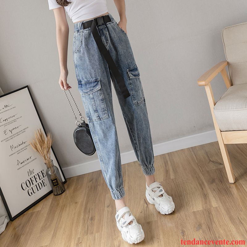 Jeans Femme Harlan Slim Mince Été Baggy Bureau Bleu