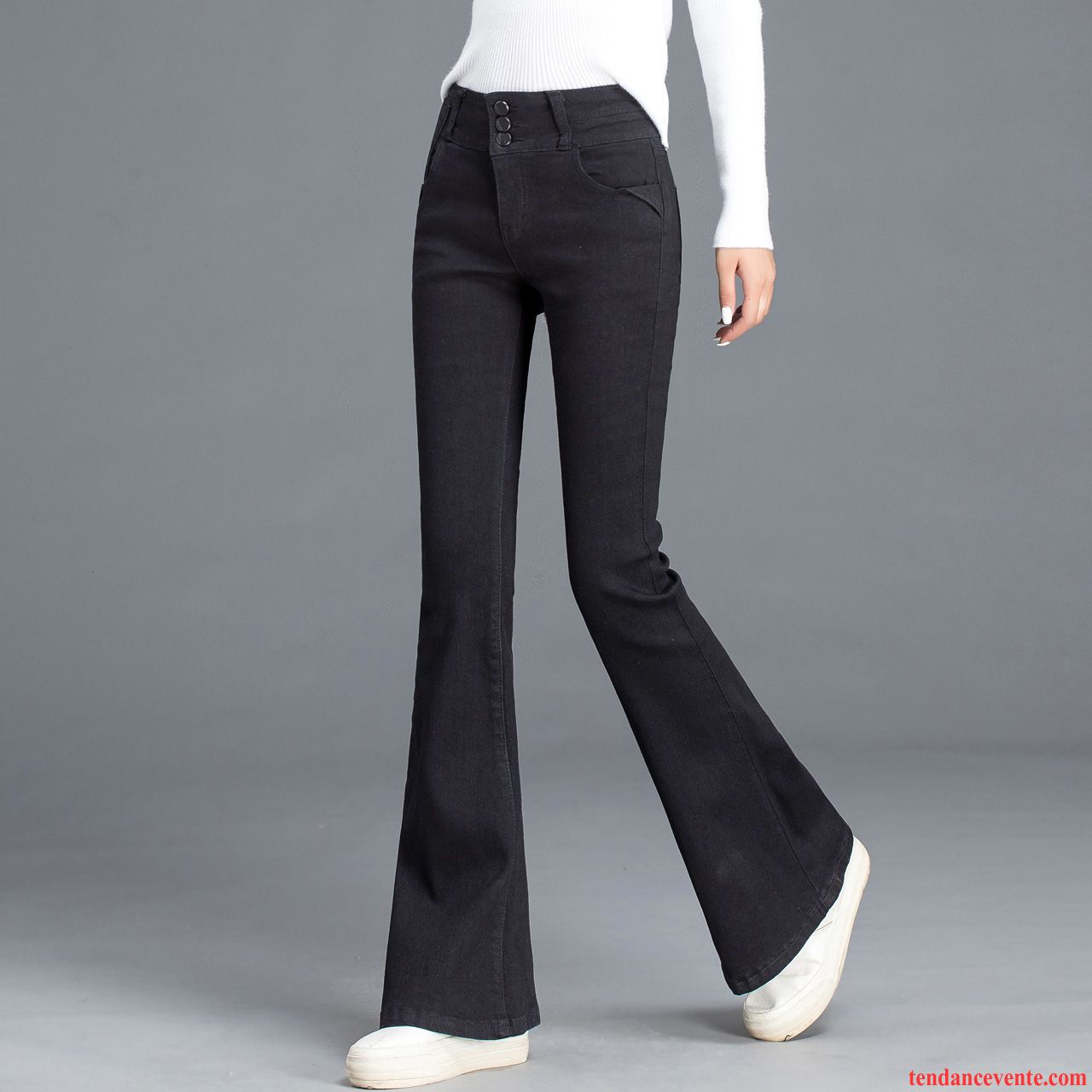 Jeans Femme Jambe Droite Forme Haute Cintrée Mince Légèrement Pantalon Moulant Bleu Marin Clair