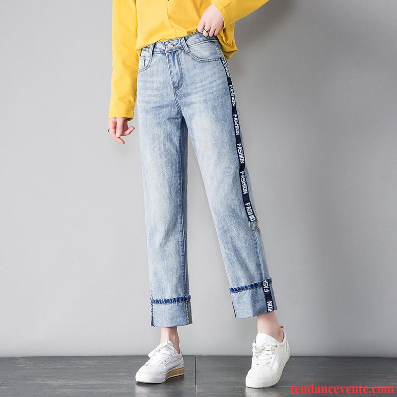 Jeans Femme Légère Mince Pantalon Forme Haute Cintrée Été Tendance Bleu Marin