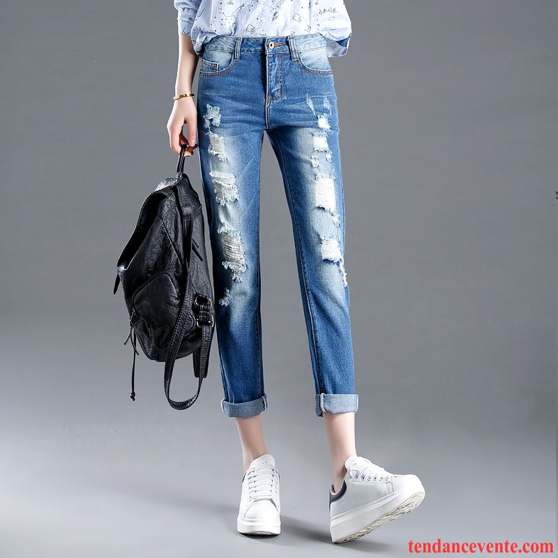 Jeans Femme Maigre Des Trous Dans Les Jeans Baggy Tendance Harlan Printemps Bleu Clair