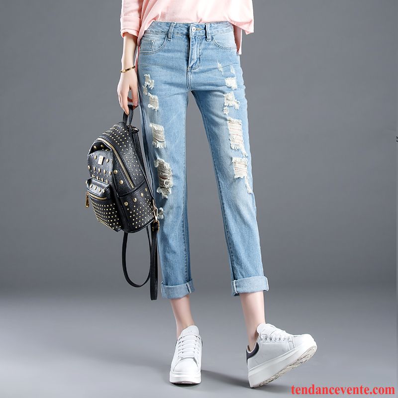 Jeans Femme Maigre Des Trous Dans Les Jeans Baggy Tendance Harlan Printemps Bleu Clair