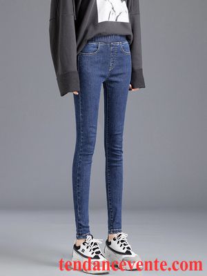 Jeans Femme Maigre Décontractée Forme Haute Cintrée Tendance L'automne Mince Bleu Noir