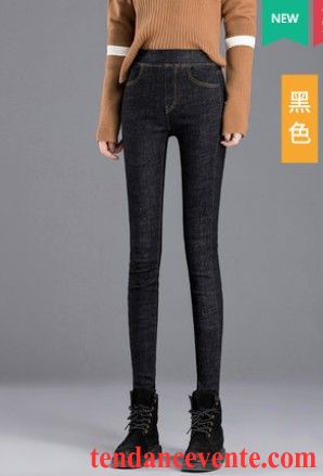 Jeans Femme Maigre Décontractée Forme Haute Cintrée Tendance L'automne Mince Bleu Noir