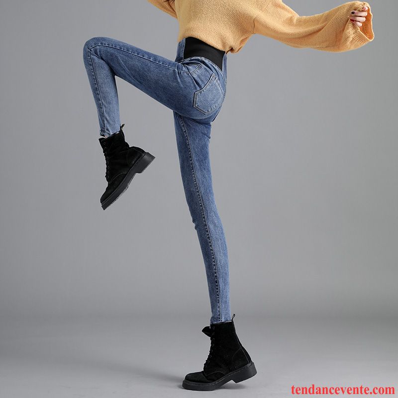 Jeans Femme Maigre Graisse Forme Haute Cintrée Mince Légère Taillissime Bleu