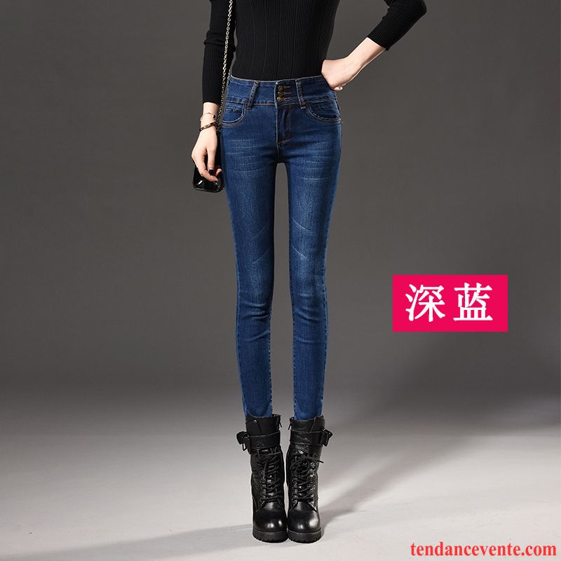 Jeans Femme Mince Printemps Taillissime Forme Haute Cintrée Graisse Pantalon Bleu