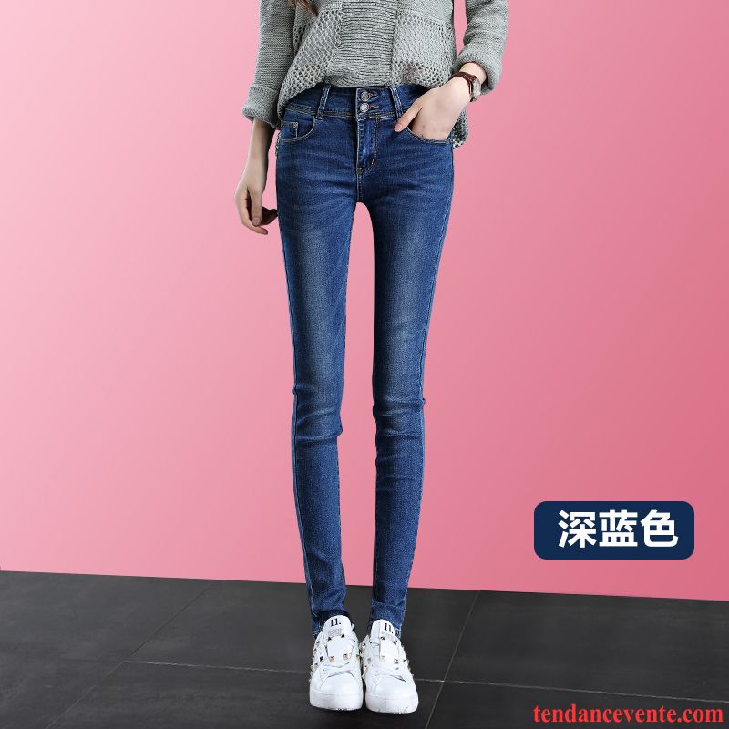 Jeans Femme Pantalon Hiver Mince Printemps Plus De Velours L'automne Noir Gris