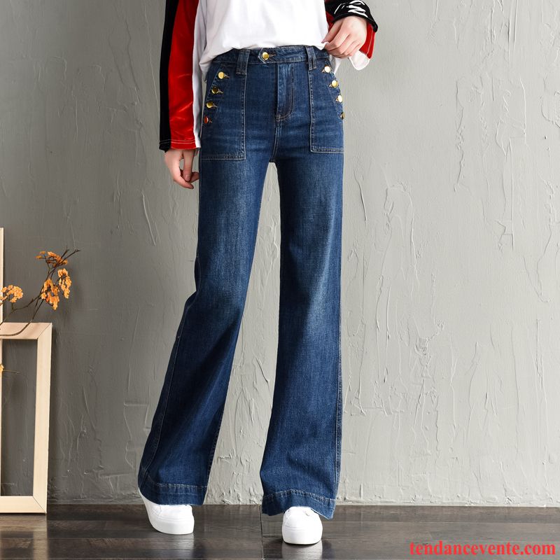 Jeans Femme Pantalon Jambe Droite Baggy Mince L'automne Forme Haute Cintrée Bleu Clair