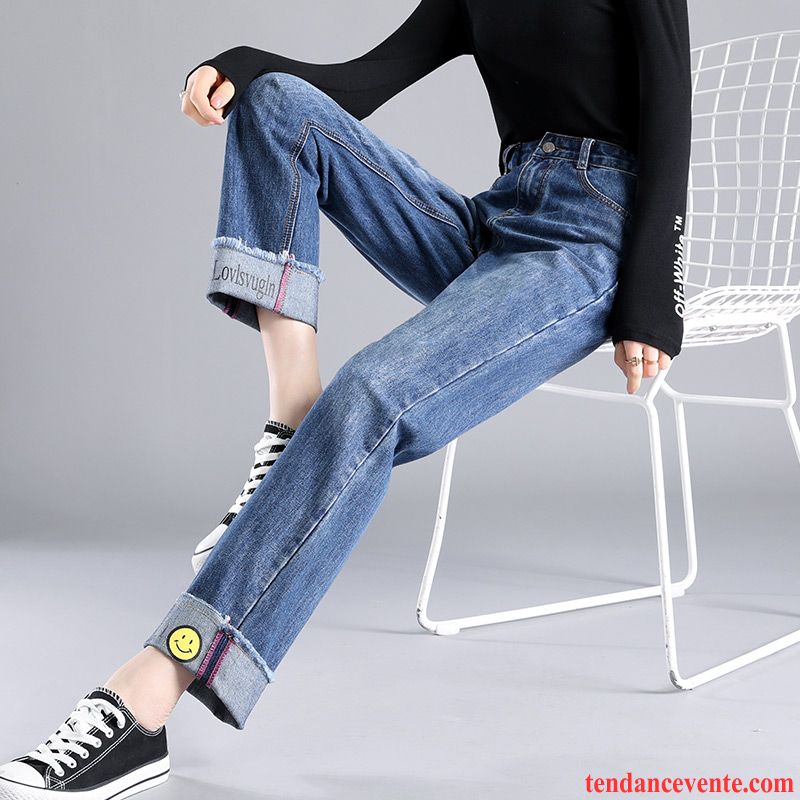 Jeans Femme Pantalon Mince Tendance Baggy L'automne Forme Haute Cintrée Bleu Marin