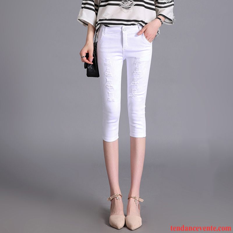 Jeans Femme Pantalon Troués Printemps Pantalons Crayon Mince Forme Haute Cintrée Blanc Noir