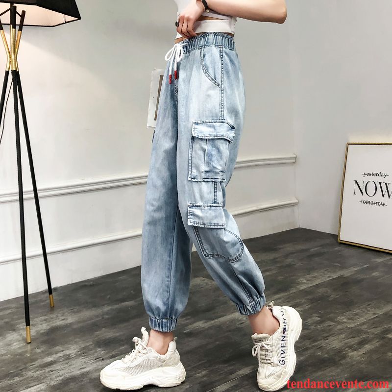 Jeans Femme Pantalons Bureau Forme Haute Cintrée Élastique Printemps Harlan Bleu Marin