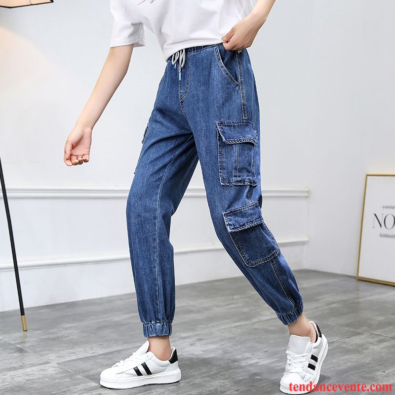 Jeans Femme Pantalons Bureau Forme Haute Cintrée Élastique Printemps Harlan Bleu Marin